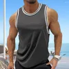 Men's Tank Tops Simple Men Fitness Vest Polyester Slim Fit Contrast Color Sleeveless Sport Quick Drying For Gym