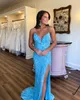 Blue Prom Lake Dress Sweetheart Pailletten Evening Elegante dijgleuf Backless Formele jurken voor speciale OCNS ES
