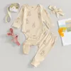 Ensembles de vêtements pour bébé fille, tenue de pâques, barboteuse, pantalon, body à manches longues, pantalon imprimé, bandeau d'automne, 3 pièces