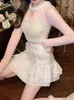 Japanse Kawaii Lolita Mini Rok Vrouwen Winter Kant Casual Elegante Zoete Vrouwelijke Hoge Taille Bandage Koreaanse 2023 240113