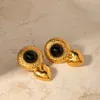 Boucles d'oreilles en gros noir Agate pierre boucle d'oreille en acier inoxydable étanche bijoux véritable plaqué or gros 18 carats