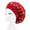 Nowy nadruk satynowy kwiat róży kwiat prasowy czapka sleka szerokie elastyczne kobiety pielęgnacja włosów piękno makijaż kapelusz nocny okłada czapki hidżab