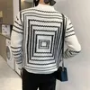 Camisolas masculinas de malha para homens listrado homem roupas gráficas pullovers meia gola branca gola alta overfit rua lã coreano outono a