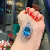 Vintage 1318MM Sapphire Aquamarine Lab Diamond Pendant Necklace for Women Gemstone Party Fine Jewelry Statement Gift Wholesale 240113