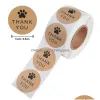wholesale Adhesive Stickers Wholesale 500Pcs/Roll Natural Kraft Paper Thank You Seal Labels Dog Paw Print 1 Inch Gift Packaging Stationery Sti Dhaha