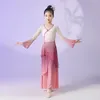 Сценическая одежда, детская классическая танцевальная одежда для представлений, очаровательное элегантное платье из пряжи в стиле шинуазри, веер для девочек