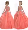 Ucuz Küçük Kızlar Pageant Elbiseleri Prenses Tül Illusion Mücevher Boyun Kristal Boncuklar Mercan Tül Çocuk Çiçek Kızlar Elbise Ucuz Birt8387677