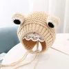 Frog Knitted Wool Cap Solid Color Cartoon Baby Autumn Winter Ear Protection Fun Headwear Warm Head Cover Children'S Hat Earmuff 240113