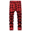 Pantalon imprimé à carreaux rouge pour hommes, jean Slim extensible, tendance, grande taille, pantalon droit, 240113