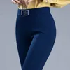 Wiosenna jesień Koreańska moda kobieta na Pencil Pants High talia Elastic Diamonds Solid Office Lady Casual Slim Proste Spodni 240113