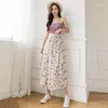 Rokken 2024 lente zomer chiffon bloemen ijszijde wijde pijpen broek dunne vrouwen losse en rok negen leggings meisjes