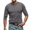 Herr t-skjortor Spring Autumn Long Sleeve T-shirts-knappar Solid Color Casual Sports V-ringning Skjorta Pullover Man Tees Tops
