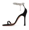 Amina Muaddi Iman Sandals Shoes Women Stiletto Heel Sliver Black Crystal Strap調整可能ロブスタークラスプエレガントなブライダルウェディングドレスハイヒールEU35-43