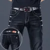 Stylish Black Luxury Men's Korean Streetwear Punk Fashion Comfortable Stretch Jeans Slim Fit Straight Leg Casual Denim Pants 240113