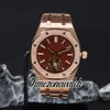 K8F 41 mm 26730 Selfining Tourbillon Automatyczne męskie zegarek Matled Brown Hammer Dial Rose Gold Bransoletka Bransoletka Nowe zegarki TimeZoneWatch Z11A