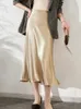 Damen-Rock mit hoher Taille, Seidensatin-Röcke, ALine, eleganter rosafarbener Midi-Bleistiftskort im koreanischen Stil 2024 240113