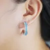 Boucles d'oreilles créoles en pierre turquoise bleue, cercle de taille moyenne pour femmes et filles avec CZ pavé