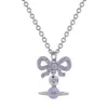 Choker Vivianeism Westwoodism Naszyjnik Jakość srebrnego białka Purple Octavie Bow 3D Saturn Necklace Edition