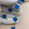 Van-Clef Arpes Bracelet Designer Femmes Top Qualité Bracelet Cinq Fleurs Bracelet Naturel Bleu Jade Moelle Trèfle V Or Épaissi Placage Or Rose 18 Carats