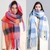 Scarves Fashion Oversized Plaid Scarf Hijabs Women Winter Cashmere Thickened Warm Shawls And Wraps Patchwork Fringe Pashmina Men