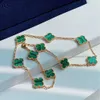 Van-Clef Arpes Collier Designer Femmes Top Qualité Pendentif V Or Quatre Feuilles Herbe Dix Fleur Paon Vert Collier Pour Femmes Plaqué Épais 18k Or Rose Style De Mode