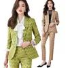 Женские брюки-двойки 2024, осень-зима, формальные женские зеленые пиджаки, женские деловые костюмы с комплектами, рабочая одежда, офисная униформа, размер 5XL