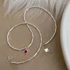 Ketten 925 Silber Licht Luxus Handwerk Bambus Gelenk Stil Perlen Schlüsselbein Kette Rot Emaille Herz Anhänger Exquisite Süße Halskette Schmuck