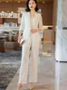 Women's Two Piece Pants Formal Women Business Suits Spring Summer Three Quarter Pantsuits Professional OL Styles Career Work Wear Trousers