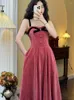 Casual Dresses Women Evening Fairy Dress Vintage Elegant ärmlöst Bandage Party A-Line For Nightclub Long Fit Velvet 2024