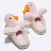 Pantoufles Automne Et Hiver Mignon Canard 3D Femmes Coton Semelle Épaisse En Peluche Couple Couleur Unie Antidérapant Chaud