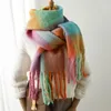 Scarves Fashion Oversized Plaid Scarf Hijabs Women Winter Cashmere Thickened Warm Shawls And Wraps Patchwork Fringe Pashmina Men