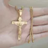 Anhänger Halsketten Kruzifix Männlich Gold Farbe Edelstahl INRI Jesus Kreuz Halskette Für Männer Frauen Geschenk Christian Schmuck Drop