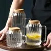 Water Bottles Glass Pitcher With Wood Lid And Handle Heat Resistant Kettle For Cold Beverage Iced Tea Drinks Nordic Home Drinkware