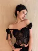 Débardeur court en dentelle noire pour femme, vêtement Sexy, dos nu, tunique à bandes, Ropa Mujer coréen Y2k, 2024