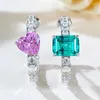 Stud Earrings European And American Style Shiny Crystal Contrasting Ring With Yellow Diamond Sea Blue Heart