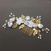 Headpieces Brudhår smycken Comb Artificial Flower and Leaf Headbonst med släta tänder för klänningsklänning frisyrprovverktyg
