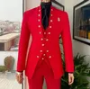 Ternos masculinos terno vermelho para homens casamento duplo breasted fino ajuste roupas do noivo de negócios três peças (jaqueta calças colete) conjunto