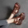 Sandálias 7cm plataforma mulheres retro sapatos verão ajustável casual gladiador chunky marrom senhoras praia sandalias