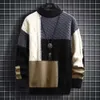 D&X Color Block Autumn/winter Sweater for Men's Large Premium Splicing Lazy Style Fat Loose Round Neck Knit