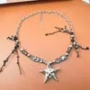 Pendentif Colliers Collier étoile à cinq points Tendances pour femmes pour hommes Y2K Bijoux Perles coulant à travers Supunk Clavicule Chaîne Club Accessoires