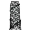 Skirts Lace Mesh Long Skirt Summer Women 2024 See Through Sexy Black Club Fashion High Waist Hollow Out Maxi Ladies