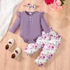 Clothing Sets Born Baby Girl Romper Outfits Flower Print Jumpsuit With Long Pants Bowknot Headband Cute Infant Fall Clothes