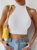 Summer New Women Heart Criss Cross Ribbed Knit Sleeveless Halter Crossfit Y2K Crop Top Clothes Femme Sexy Casual Backless