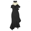 Casual Dresses Elegant Sexy Chic Long Dress for Women 2024 Ruffle Sheer Mesh Asymmetrical Fishtail Robe Femme Prom Party Runway Vestidos