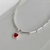 Ketten 925 Silber Licht Luxus Handwerk Bambus Gelenk Stil Perlen Schlüsselbein Kette Rot Emaille Herz Anhänger Exquisite Süße Halskette Schmuck