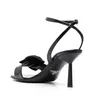 Itália marca roseta sandálias de couro sapatos femininos salto alto dedos quadrados tira tornozelo branco preto festa casamento senhora andando EU35-42