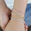 Charm Bracelets Shiny Pink White Cubic Zirconia 3mm Cz Paved Tennis Chain Bracelet Gold Plated Women Adjusted Slider Link Jewelry Gifts