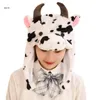 X7YA Plush Fun Cow Hat Kids Stuffed Toy Cap with Jumping Ears Pocket Mittens Headwear 240113