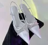 Sandalias Slingbacks para mujer Diseñador Piel de oveja Tacones de aguja Diapositivas Punta puntiaguda Zapato de boda elegante Clásico Negro