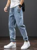 Primavera verão preto azul carga jeans homens streetwear denim jogger calças baggy harem jean calças plus size 6xl 7xl 8xl 240113